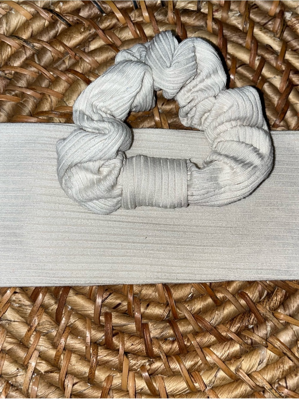 Cream Ribbed Fabric Scrunchie and headband set hand sewn